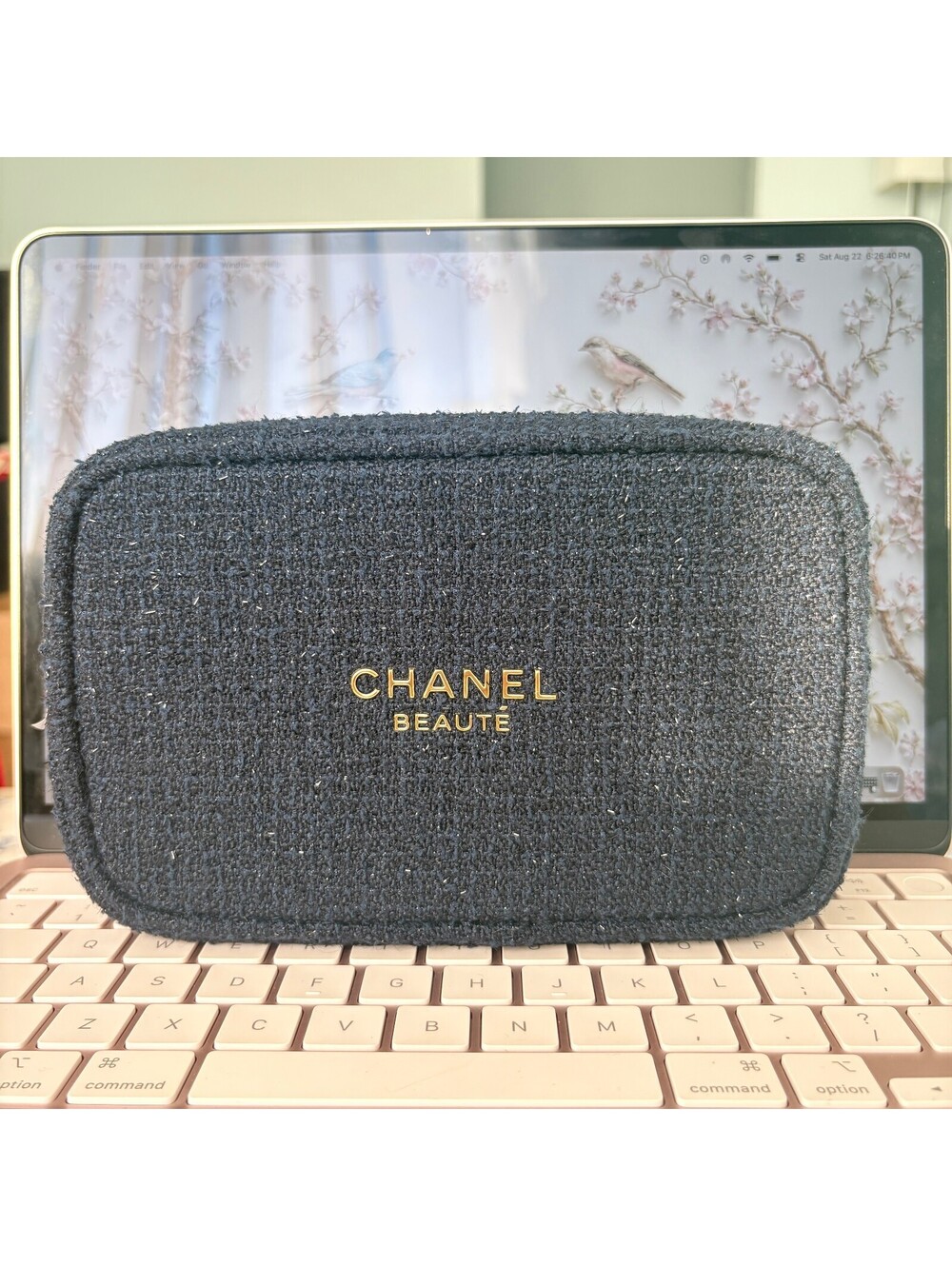 CHANEL SPARKLING TWEED DARK BLUE POUCH RECTANGLE